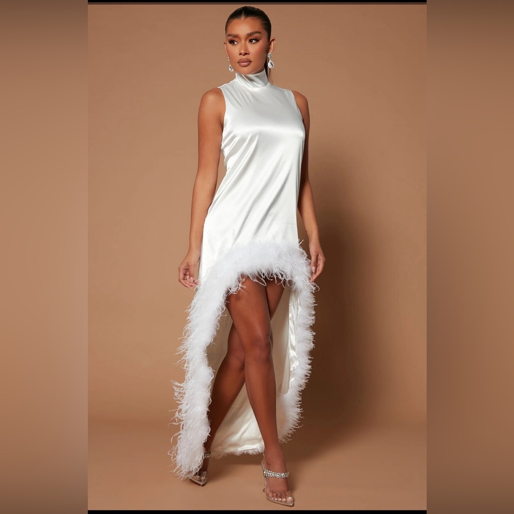 Satin feather maxi dress